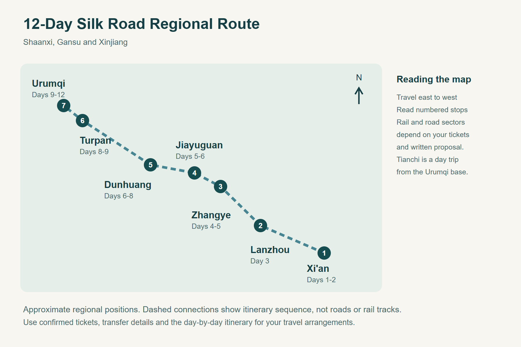 12-Day Silk Road Regional Route Route map for 12-Day Silk Road Regional Route