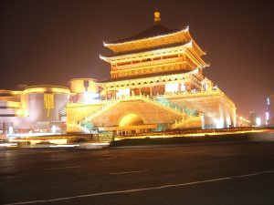 The illuminated Bell Tower in Xian at night