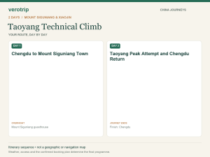 2-day Taoyang Technical Climb route sequence with daily activities and overnight stops