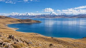 AI-generated illustration: siling tso lake and grassland.