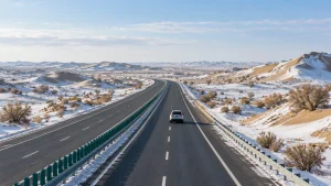 AI-generated illustration: s21 desert highway winter landscape.