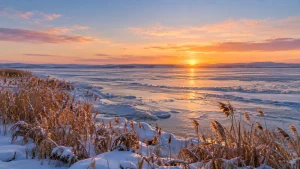 AI-generated illustration: ulungur lake winter sunset.