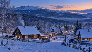 AI-generated illustration: hemu winter cabins.