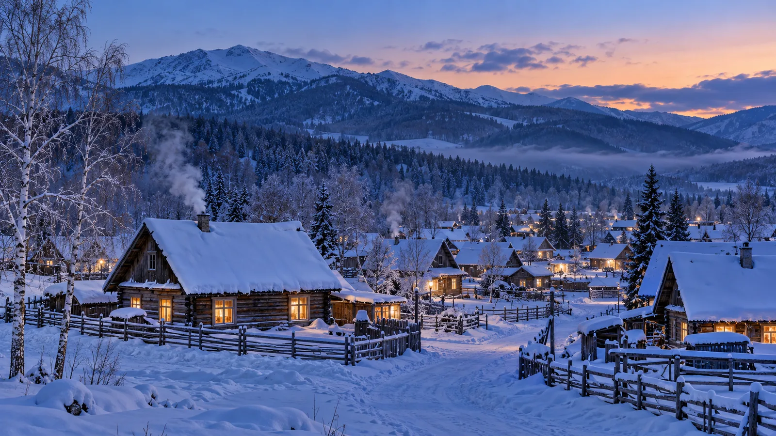 AI-generated illustration: hemu winter cabins.
