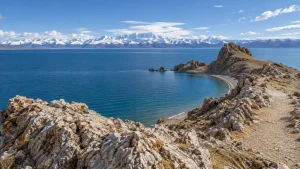 AI-generated illustration: namtso lake at tashi peninsula.