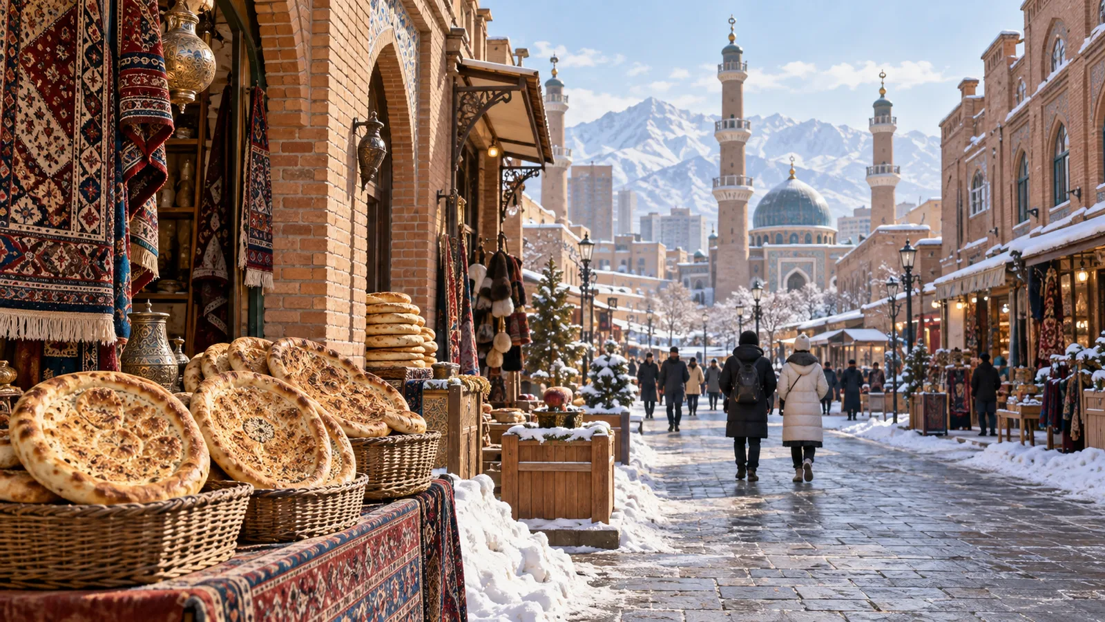 AI-generated illustration: urumqi winter market atmosphere.
