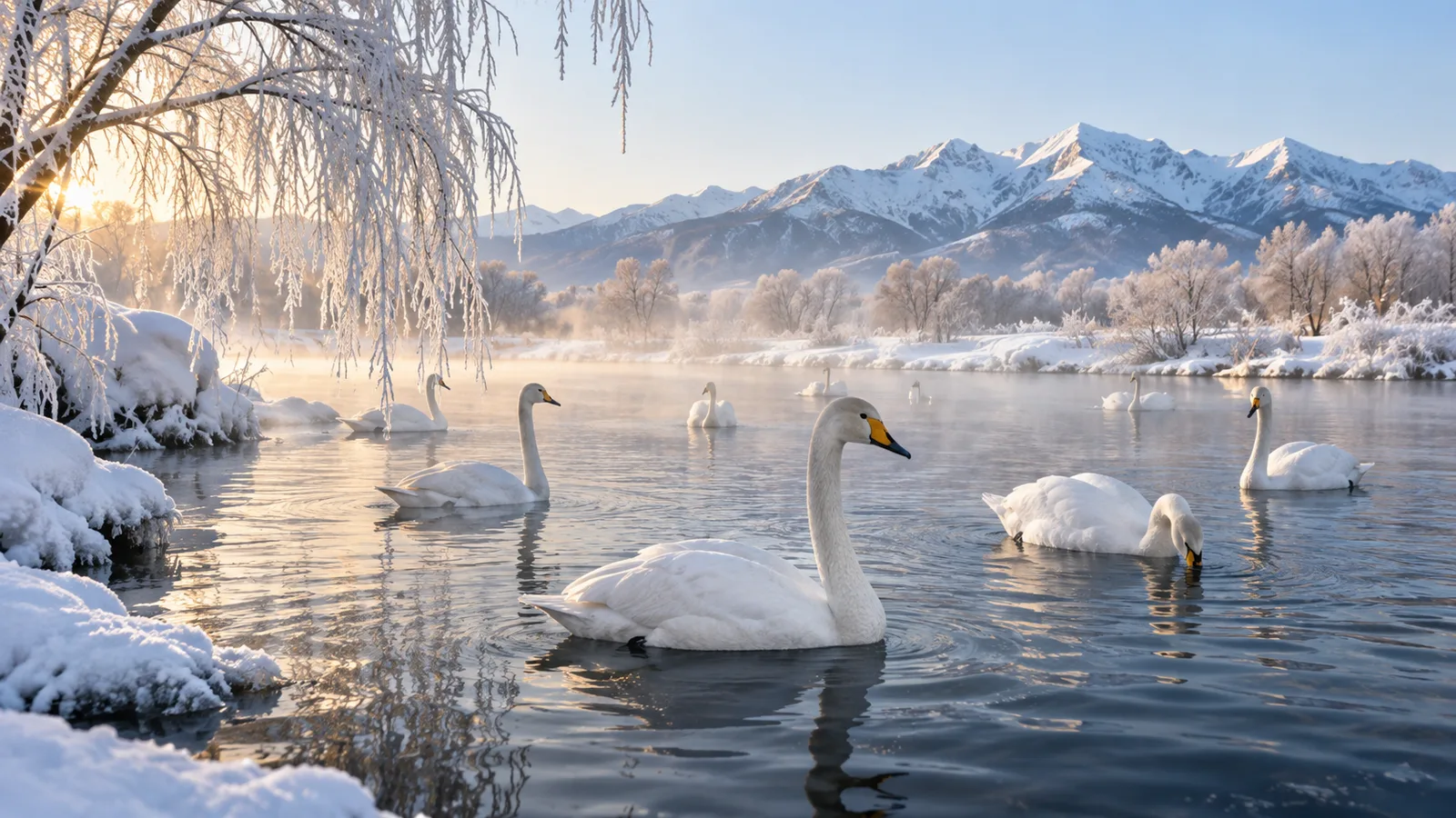 AI-generated illustration: ili swan spring in winter.