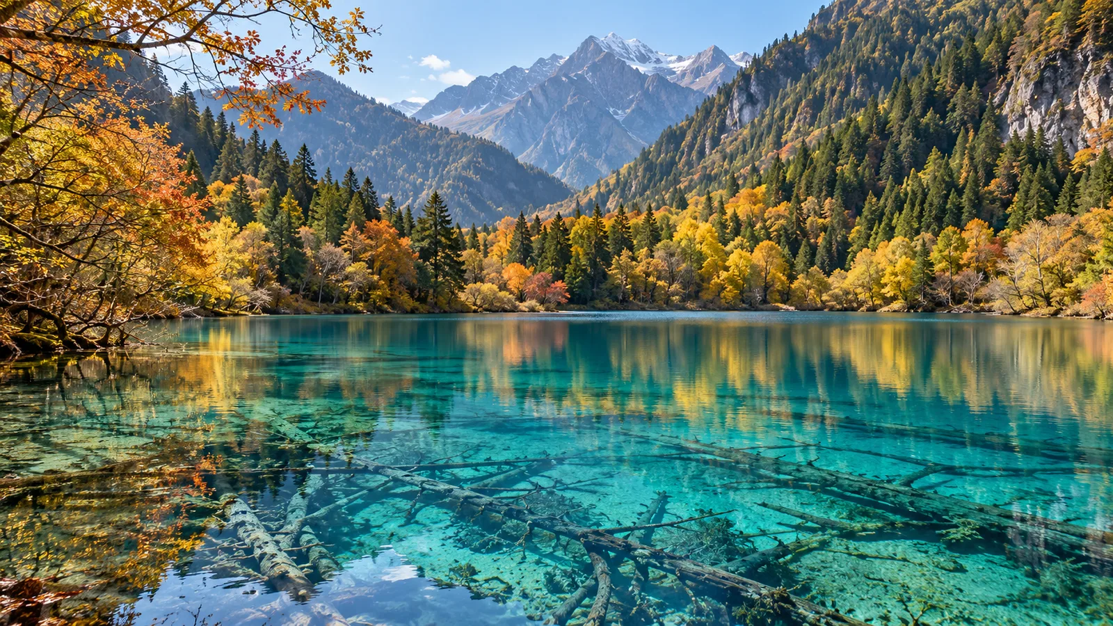 AI-generated illustration: jiuzhaigou autumn lake.