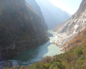 Jinsha River between the steep walls of Tiger Leaping Gorge