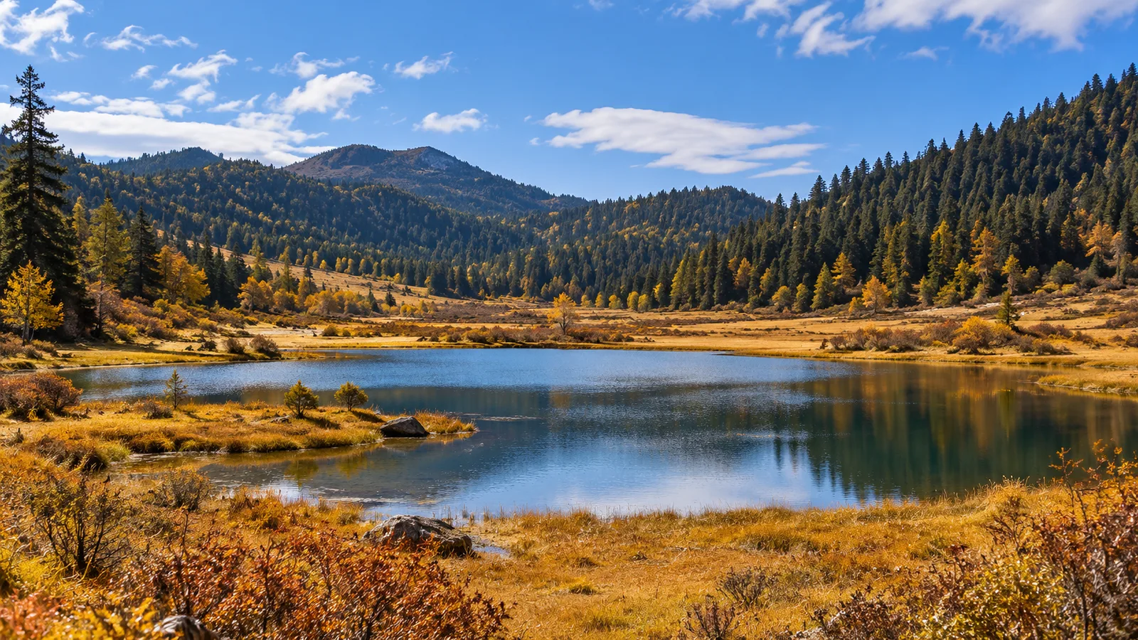 AI-generated illustration: wudi lake highland landscape.