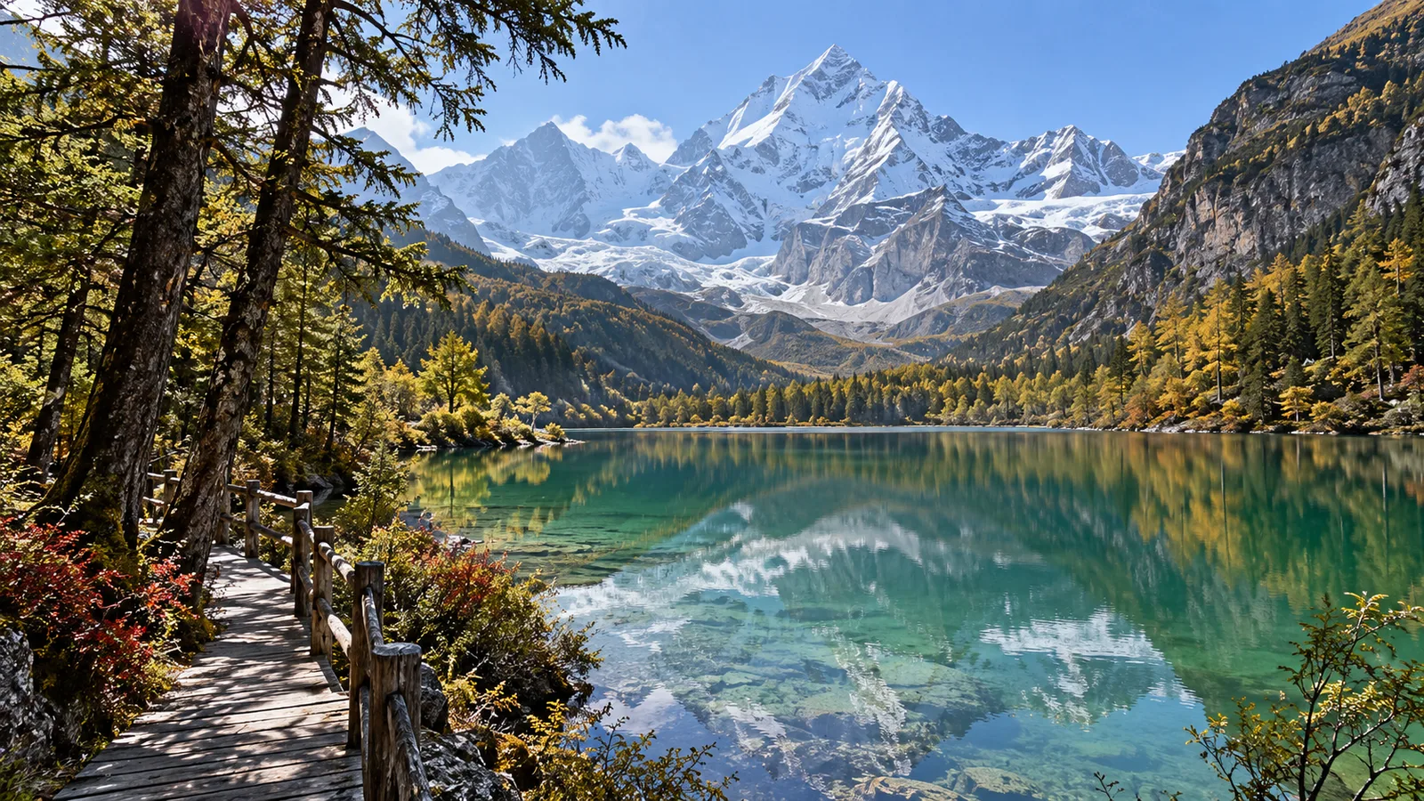 AI-generated illustration: yading pearl lake and forest.