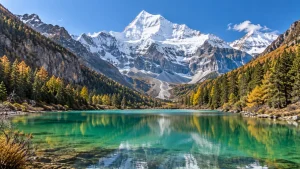 AI-generated illustration: yading highland lakes and mountains.