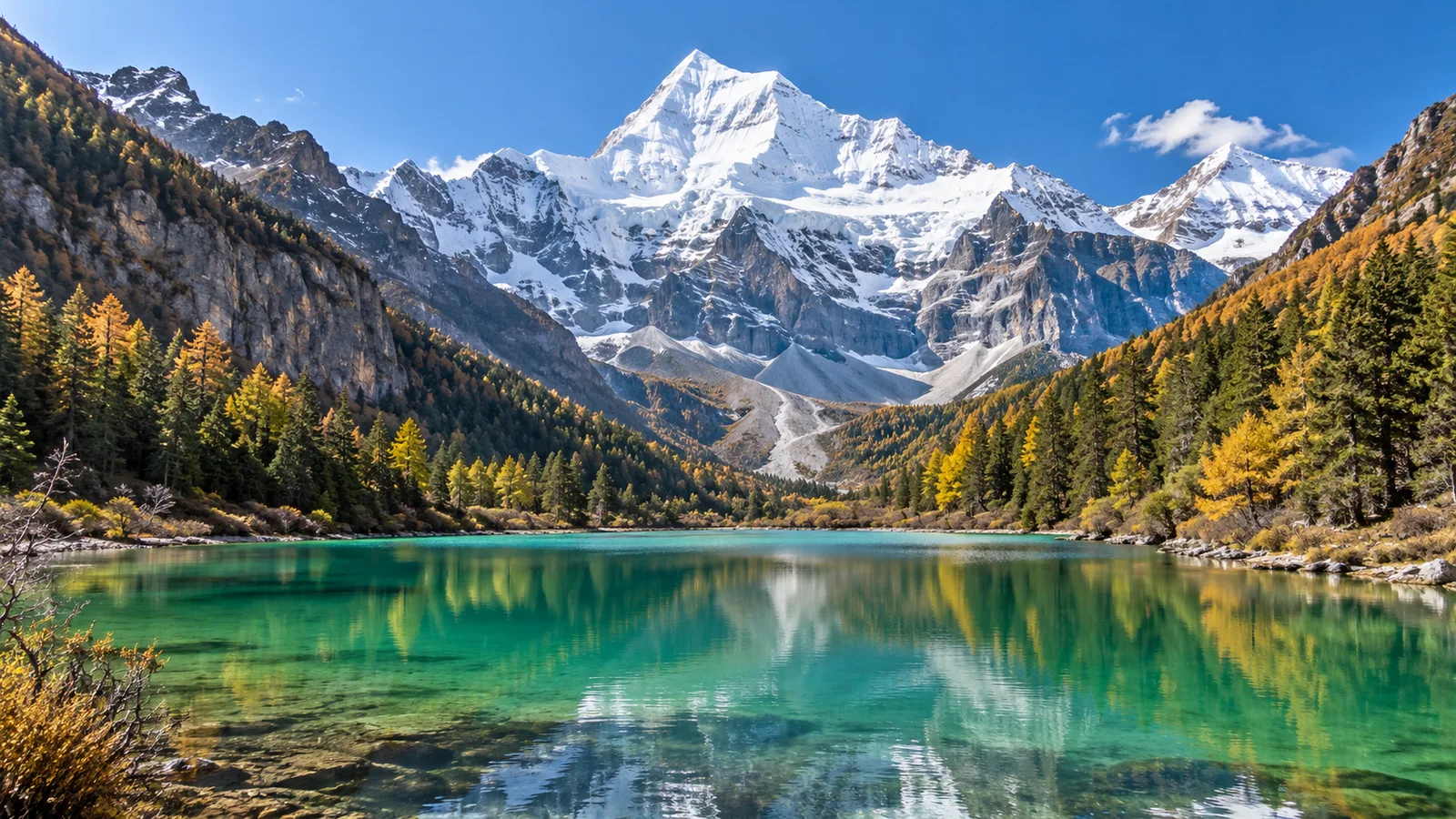 AI-generated illustration: yading highland lakes and mountains.